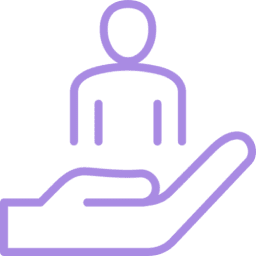Human figure above an open hand icon.