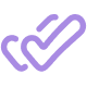 Purple checkmark icon on black background.