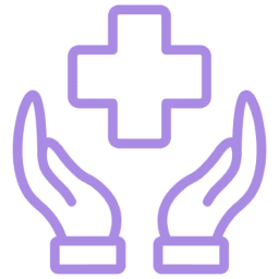 Hands holding medical cross icon.