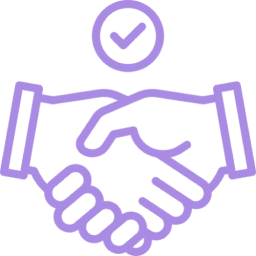 Handshake icon with checkmark above.